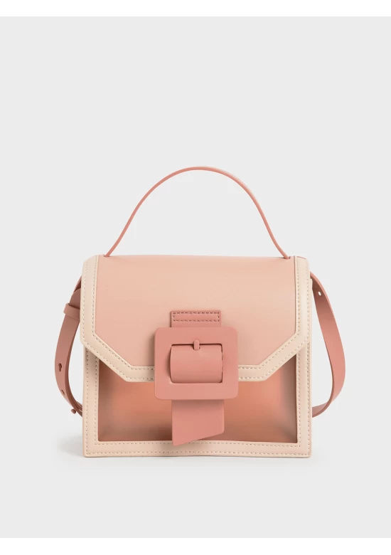 Charles Keith See Through Effect Buckled Bag Nude